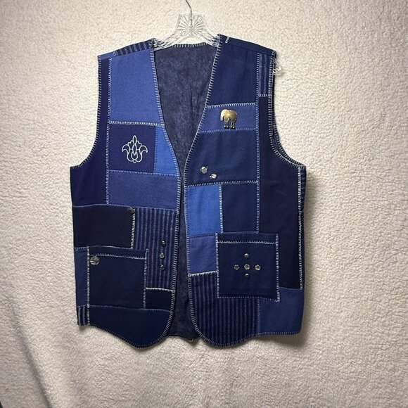 Handmade Jackets & Blazers - Handmade Upcycled Boho Patchwork Long Vest Lined Embellished XL Sustainable